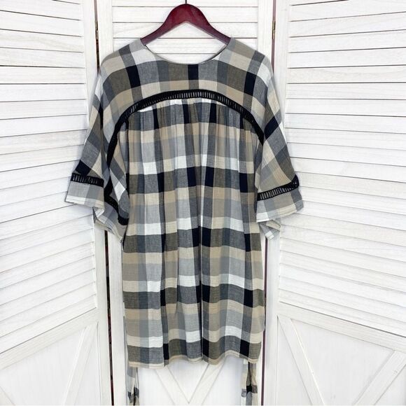 Maeve Anthropologie Plaid Kimono Tunic Dress Tie WaistTan Black Small - Picture 10 of 14